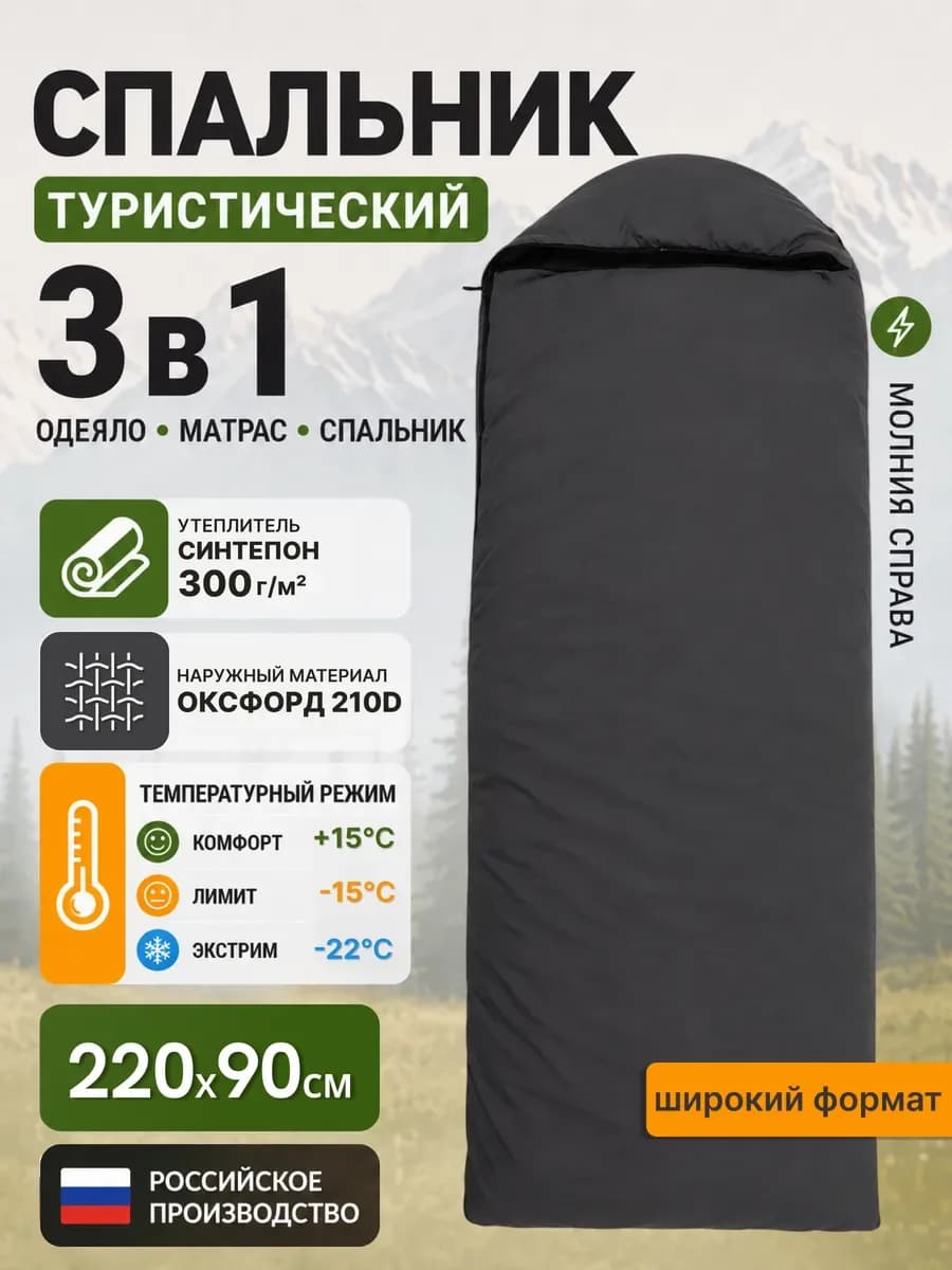 Спальник туристический, спальный мешок одеяло, серый