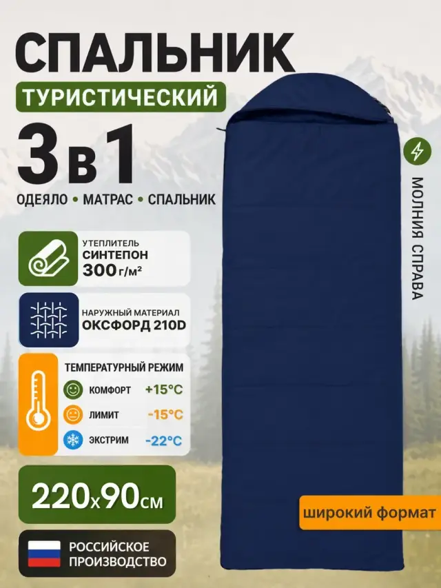 Спальник туристический, спальный мешок одеяло, синий