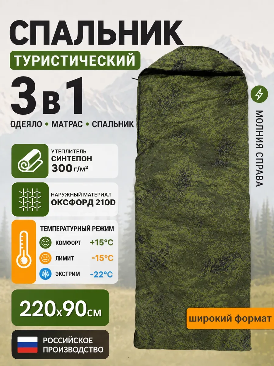 Спальник туристический, спальный мешок одеяло, зеленый «цифра»
